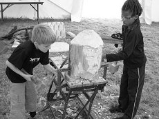 carving the wood block